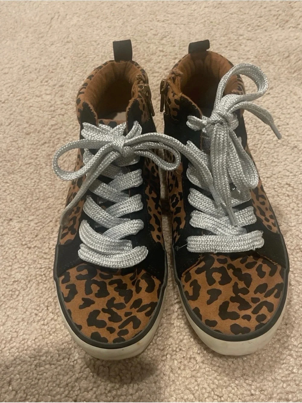 Gas Kids Leopard Print High-Top Sneakers with Silver Laces Sz 3